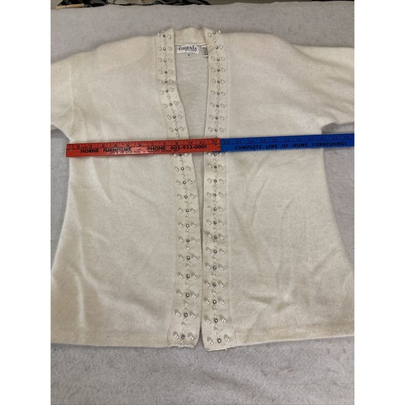 Eugenia by Angenie Winter White Open Cardigan SZ XL 40% Angora Embellished - Picture 10 of 16